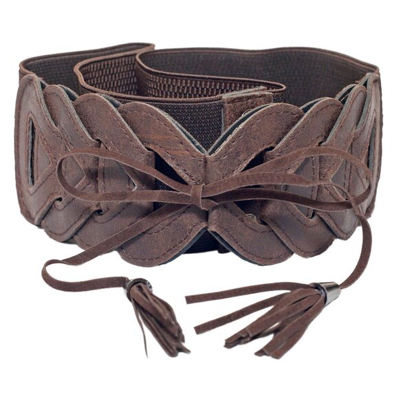Accessories - 2844 Evogues Plus Size Braided Look Elastic Fashion Belt Brown- One